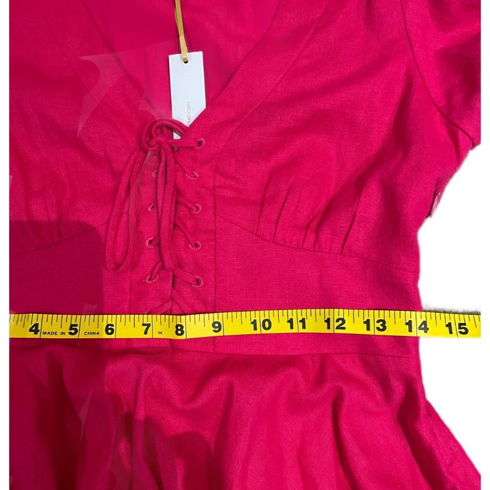 House of Harlow 1960 NEW Mini Flare Linen Blend Lacing Dress Size 4 Fuchsia - Picture 10 of 11